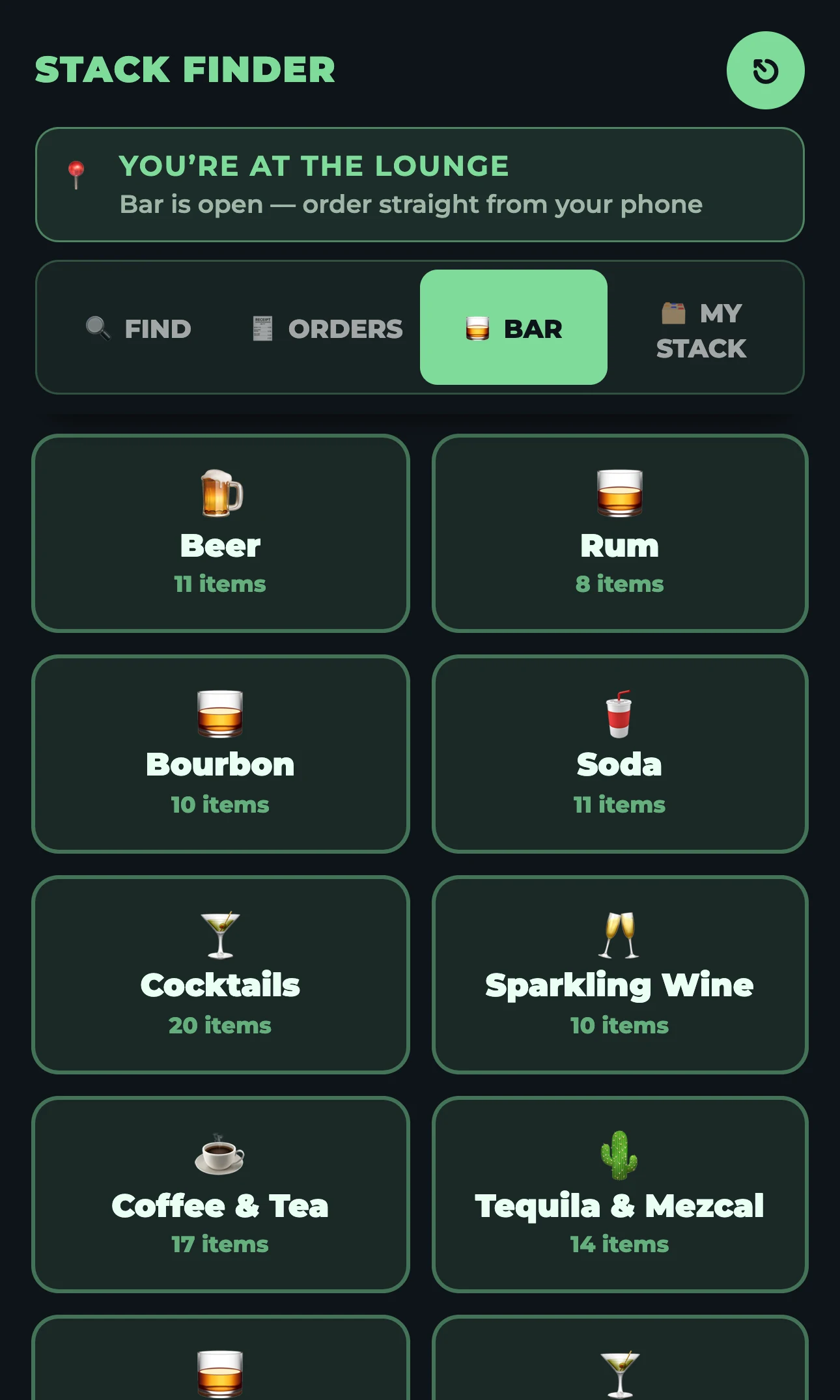 The Bar tab, in the lounge